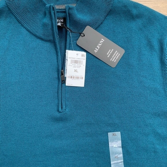 Alfani Men's Long Sleeve Half Zip Merino Sweater Dark Kale Blue - Picture 2 of 6